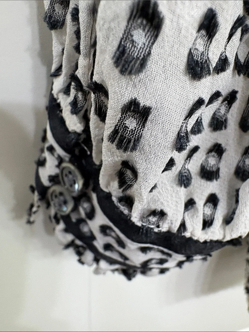 J. Crew Black & Off-White Patterned V-Neck Silk blend Blouse